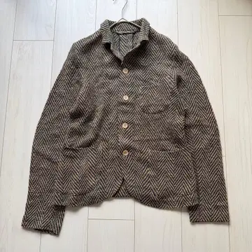 레어 45R R자수 헤링본 트위드 니트 자켓 린넨 자켓