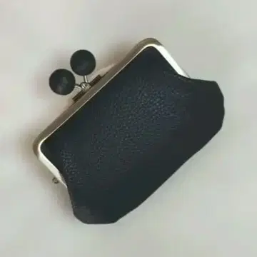 모자 가마구치 지갑 (12cm) 블랙 가죽 흑목구슬 입구 앤틱 골드