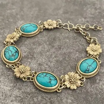 멕시칸 주얼리 실버 925 팔찌 터콰이즈 벚꽃 빈티지