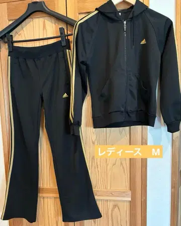 M 아디다스 상하의 저지 블랙 매트 골드 3선 골드 여성