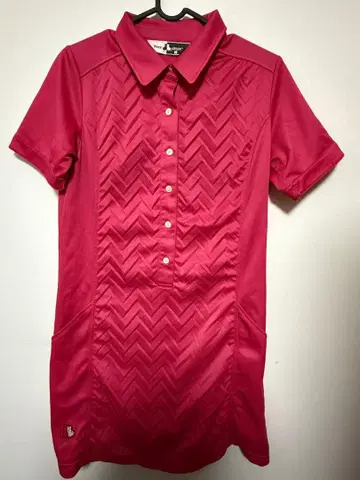 블랙 앤 화이트 핑크 헤링본 폴로 원피스