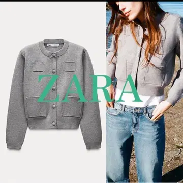 ZARA 플레인 니트 자켓 패디드 숄더 S