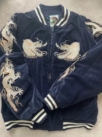 스카잔 네이비 드래곤 자수 M-L