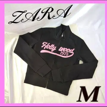 자라 ZARA 텍스트 집업 스웨트 셔츠 로고 심플 블랙