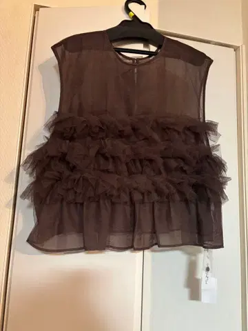 라디에이트 프릴 시스루 상의 브라운