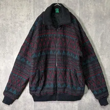 최상급 유로 빈티지 니트 블루종 올 패턴 충전솜