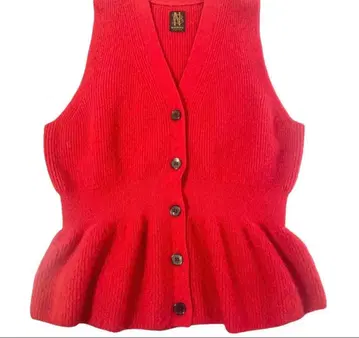 BATONER 폭스 캐시미어 페플럼 베스트 빨간색