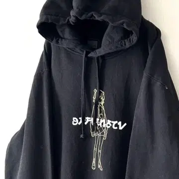 TV 로고 블랙 후드티 블랙 맨투맨 해외 구제 의류 L