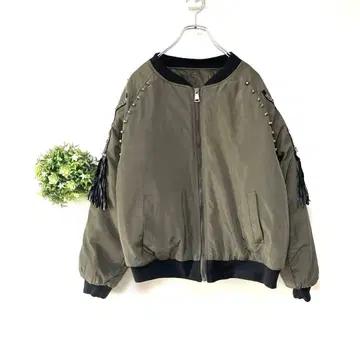 [ MA-1 자켓 ] 프린지 스터드 카키 멋스러운 안감 퀼팅