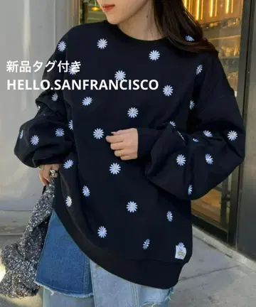 [ 새상품 ] 헬로 샌프란시스코 마가렛 자수 오버 맨투맨 블랙