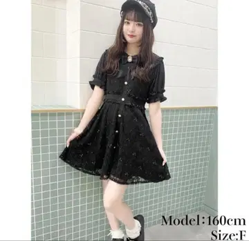 블랙 레이스 미니 원피스 반팔 ROJITA