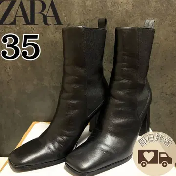 자라 블랙 가죽 사이드 고어 부츠 35
