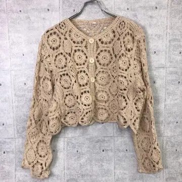 내추럴 걸리시 mori-kei 구제 의류 크로셰 니트 가디건