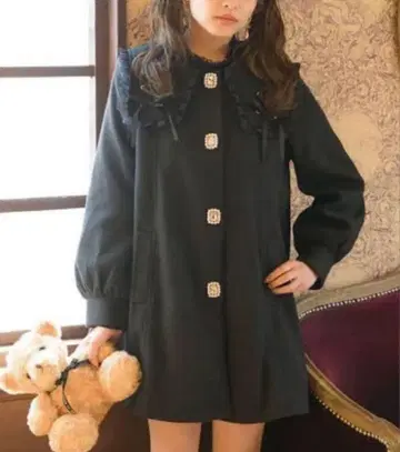 ROJITA 블랙 롱 코트 양산형