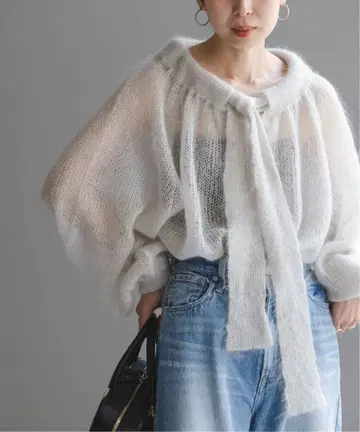 NOBLE 모헤어 믹스 보타이 니트