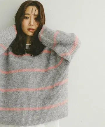 새상품 GLOBAL WORK 니트 스웨터 모헤어 터치 보더 풀오버