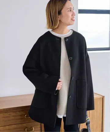 택 포함 새상품 프레임워크 해밀턴 리버 크루넥 코트 블랙 36