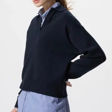 UNIQLO 스무스 코튼 릴랙스 폴로 스웨터 S 네이비