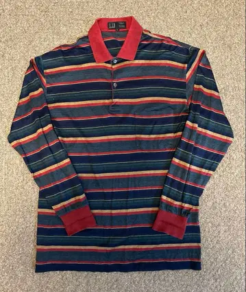 [성명 기재 특가] 던힐 이탈리아제 카노코 보더 무늬 긴팔 피케 셔츠