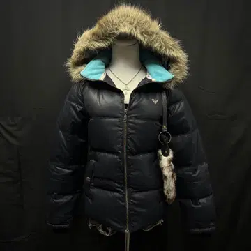 헤이세이 갸루 y2k 그런지 ROXY 퍼 달린 다운 자켓 로고 광택