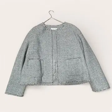 [ 미사용 ] UNIQLO 노카라 트위드 자켓 그레이 x 화이트 S