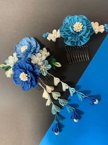 성인식 졸업식 머리 장식 츠마미세이칸 헤어콤 블루 계열 파랑 스카이블루