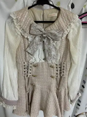 Liz Lisa 리즈리사 메시지 리본 트위드 셋업 핑크