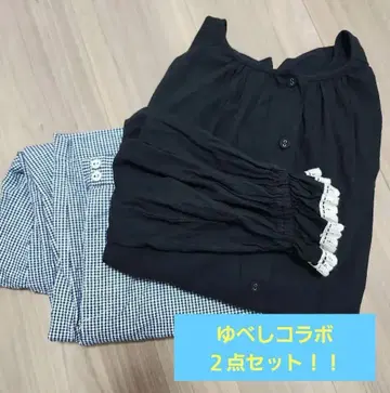 유베시 콜라보 2종 세트 블랙 블라우스 체크 팬츠