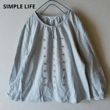 심플 라이프 블라우스 자수 기모 코튼 루즈핏