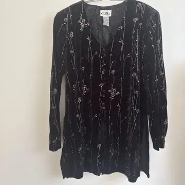 J.S.B 블랙 벨벳 블라우스 차이나풍 빈티지 어깨 패드 포함