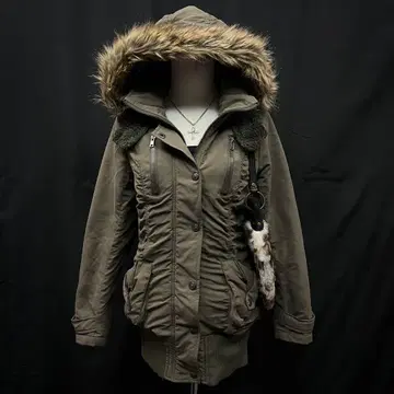 헤이세이 갸루 y2k 그런지 퍼 달린 모즈 코트 셔링 기믹