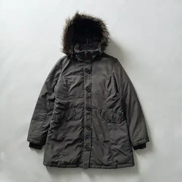 무인양품 다운&페더 풀 집업 롱 다운 자켓 카키 후드