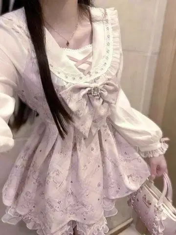 핑크와 화이트의 세일러 카라 미니 원피스 양산형 지뢰계