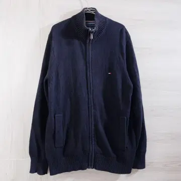 타미힐피거 코튼 집업 니트 남성용 XL 블랙 자수 로고