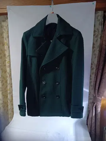 새상품 HERE'S 다크 그린 울 혼방 더블 브레스트 피코트 L