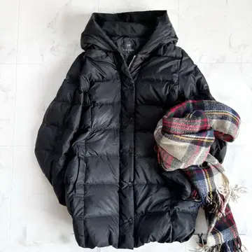 23구 실레 타프타 미들 기장 다운 코트 36 블랙 후디드 코트