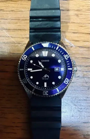 CASIO 아름다운 파란 다이얼 200m 방수 다이버 손목시계