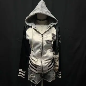 헤이세이 갸루 y2k 그런지 스카잔 해골 후드 집업 punk