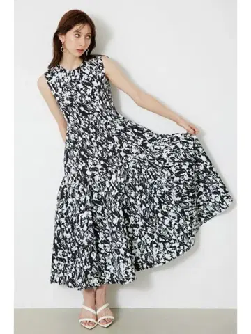 rienda 티어드 릴랙스 OP 패턴 BLK5