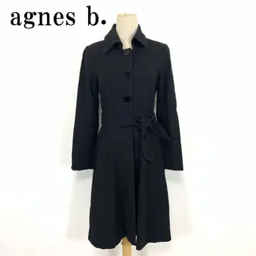 LA9256 아네스베 롱 코트 블랙 울 코튼 36