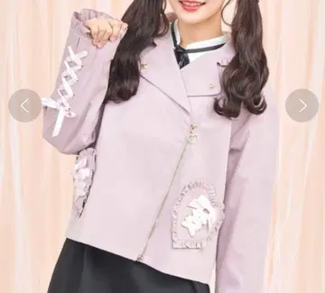 Secret Honey 더스티 핑크 프릴 리본 라이더 자켓