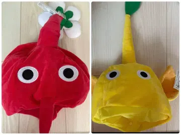 미사용 새상품 택 포함 피크민 코스프레 모자 빨간색 노랑