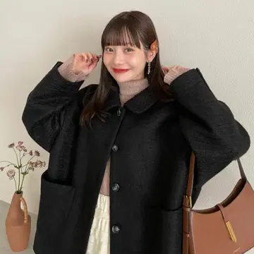 hinari 스텐 칼라 샤기 미들 코트 블랙 택 포함 미개봉 새상품