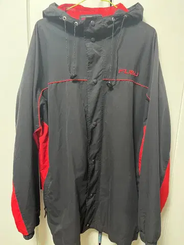 90s b-boy FUBU 후드 나일론 자켓 XXL 블랙/빨간색