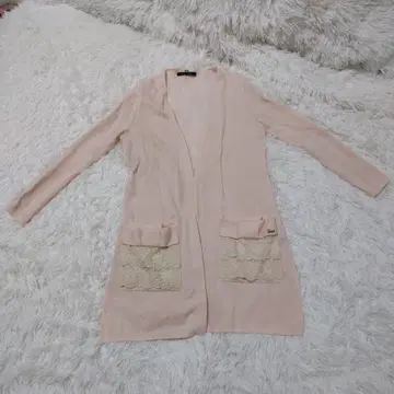 Rene 르네 레이스 포켓 부착 핑크 롱 가디건 36