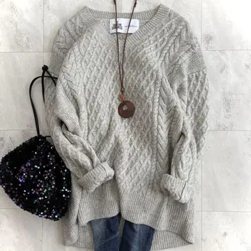 새상품급 그린 라벨 릴랙싱 해밀턴 케이블 짜임 니트 그레이