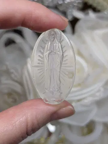 레어 수정 마리아님 카빙 부품 (타원형) 관통 구멍 있음 불순물 없음