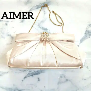 AIMER 에메 파티백 클러치백 아이보리 새틴 비쥬