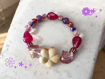 빛나는 팔찌 축광 베리 핑크 성숙/러블리 부적 꽃 모티브 투명감