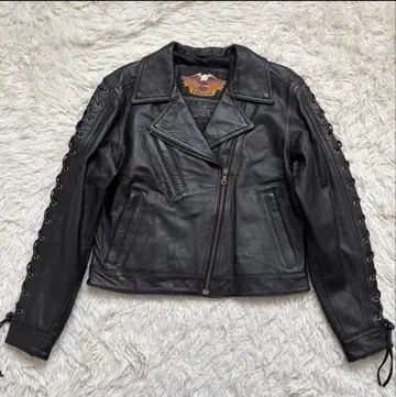 레어 Harley Davidson 라이더 자켓 여성용 M 천연 가죽 블랙